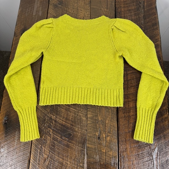 Maeve Anthropologie Lime Green Knit Sweater XXS Puff Sleeve Cropped Pullover - Picture 4 of 6